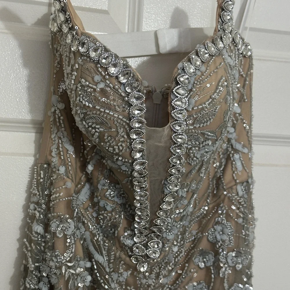 Elegant Silver Embellished Evening Dress - Picture 5 of 7
